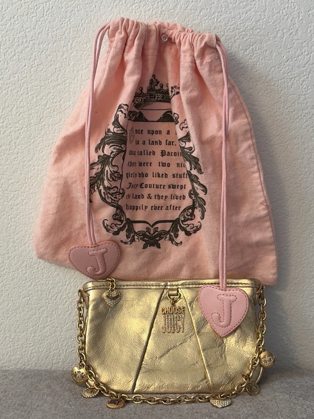 Rare vintage y2k Juicy Couture Gold Mini Chain Shoulder Bag with protective bag